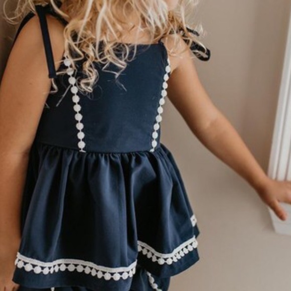 NWT Navy Halter Peplum Top & Bubble Shorts Coordinating Matching Set - Picture 3 of 3